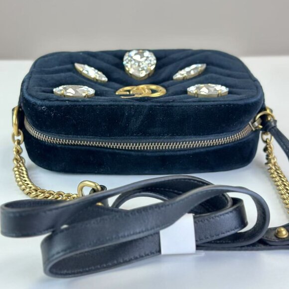 Gucci Black Velvet Diamond Small Marmont Shoulder Bag Crossbody - Picture 7 of 8